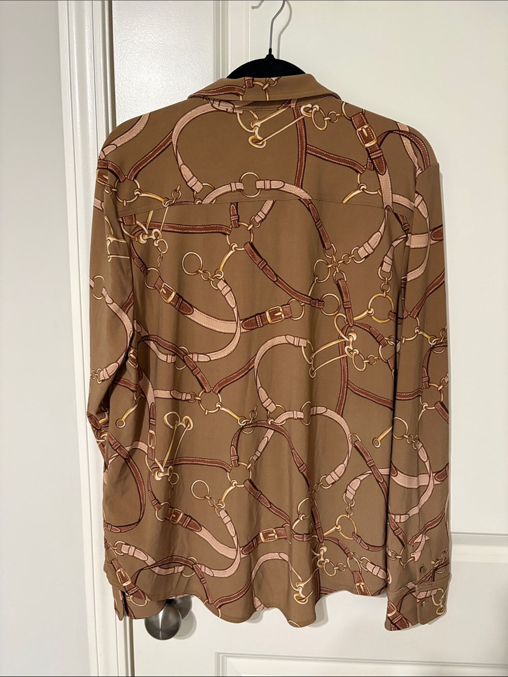 Lauren Ralph Lauren Belting Print Button-Up Stretch Jersey Shirt Blouse - Picture 4 of 8